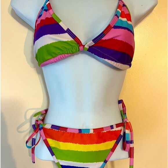 Rainbow Stripes String Bikini Sz OS - Picture 2 of 3